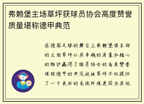 弗赖堡主场草坪获球员协会高度赞誉质量堪称德甲典范